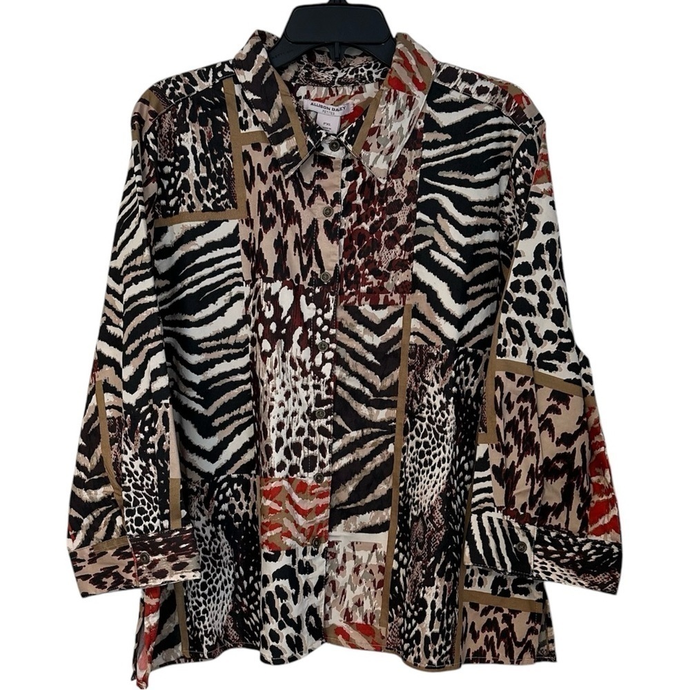 Allison Daley Shirt Button Zebra Patchwork Animal Print PXL